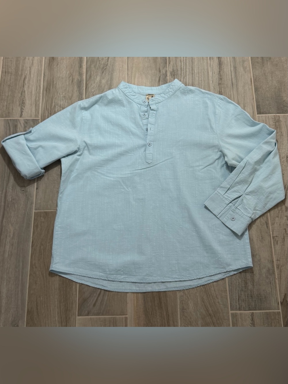 Hardaddy Bamboo Light Blue Men's Long-Sleeve Henley Shirt Size XL